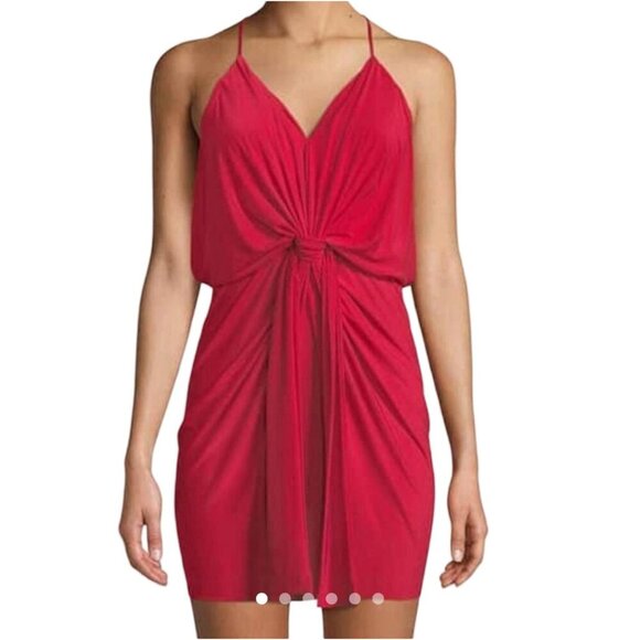 NWT Misa Los Angeles Domino Bodycon Mini Dress Red V-Neck Racerback Draping Sz M - Picture 1 of 10